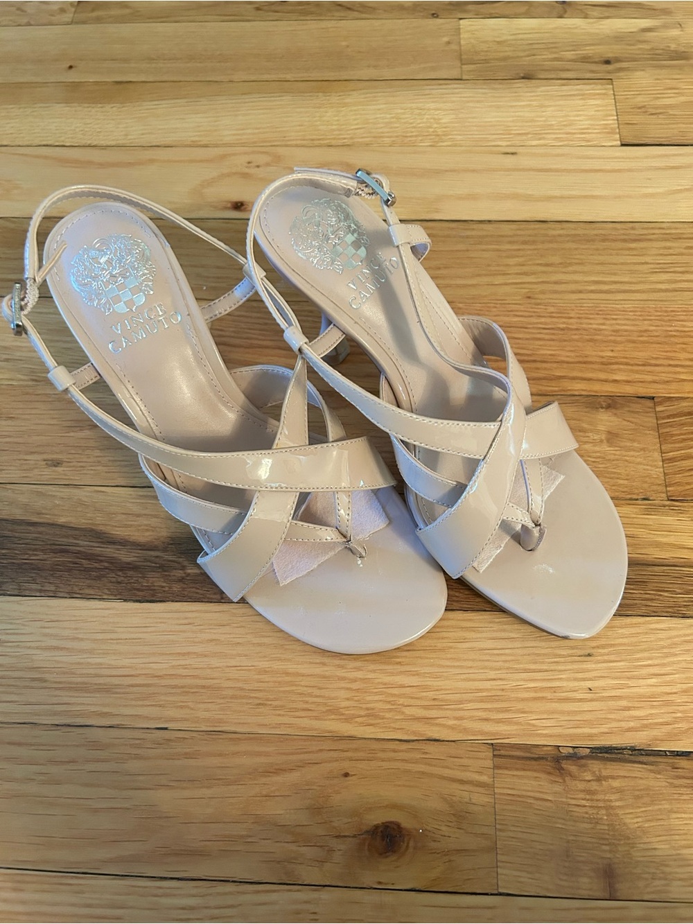 Vince Camuto Patent Nude/Tan Strappy Toe-Ring Sandals